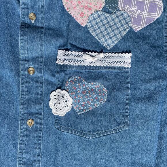 Handmade Vtg Medium Cotton Satin Stitches Button Up - Picture 4 of 4